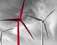 LHI Projekte Darstellung auf Karte. Dieses Bild ist für die Windkraftwerk-Projekte und zeigt einige Windräder in Graustufen mit roten Akzenten.